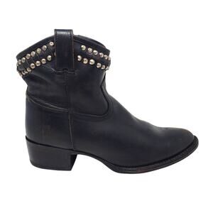 FRYE Diana Studded Pull On Block Heels Western Boots Black Leather Size 8 B